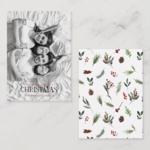 Mini Red Berry Black & White Photo Merry Christmas Note Card