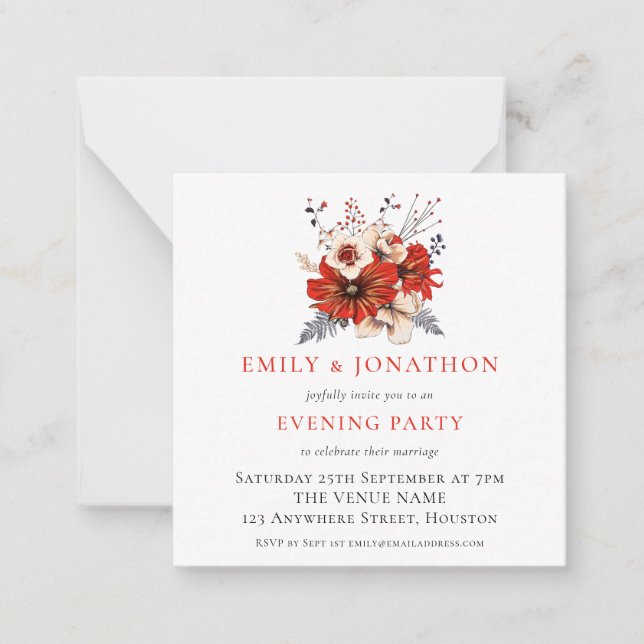 MINI | Red Florals Wedding Evening Party Invite (Front)