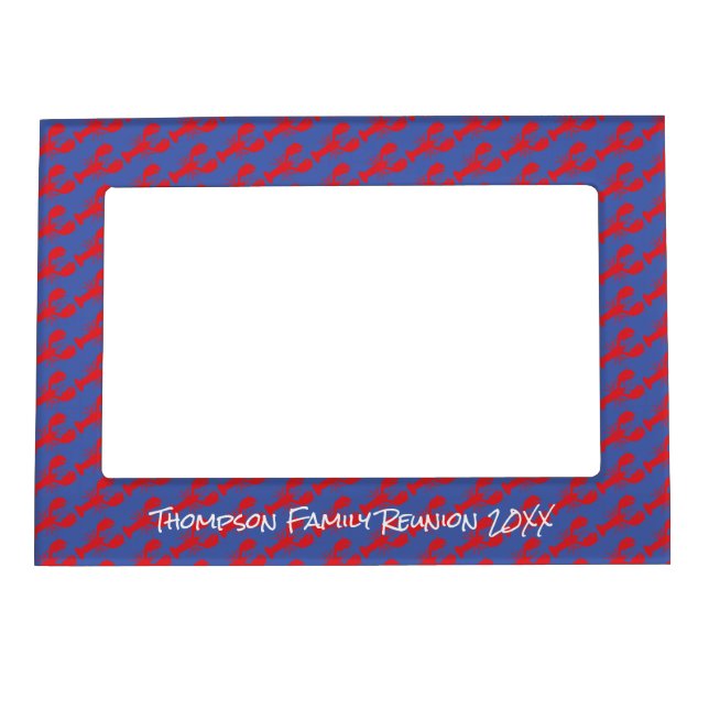 Mini Red Lobsters Blue Custom Text White Preppy Magnetic Frame (Front)