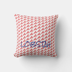 Mini Red Lobsters White Blue Maine LOBSTAH locals Throw Pillow