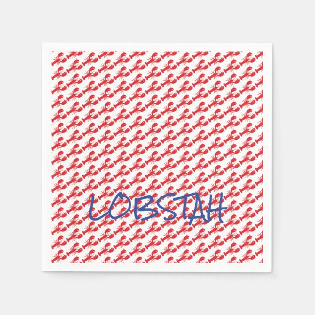 Mini Red Lobsters White Maine Blue LOBSTAH locals Napkins (Front)