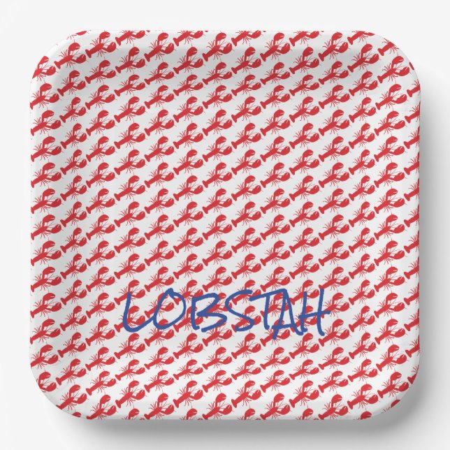 Mini Red Lobsters White Maine Blue LOBSTAH locals Paper Plates (Front)