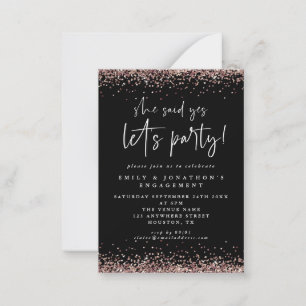 MINI Rose Gold Glitter Black Engagement invite