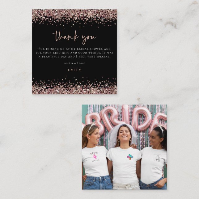 MINI Rose Gold Glitter Photo Bridal Shower Thanks  Note Card (Front/Back)