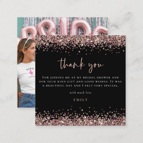 MINI Rose Gold Glitter Photo Bridal Shower Thanks  Note Card