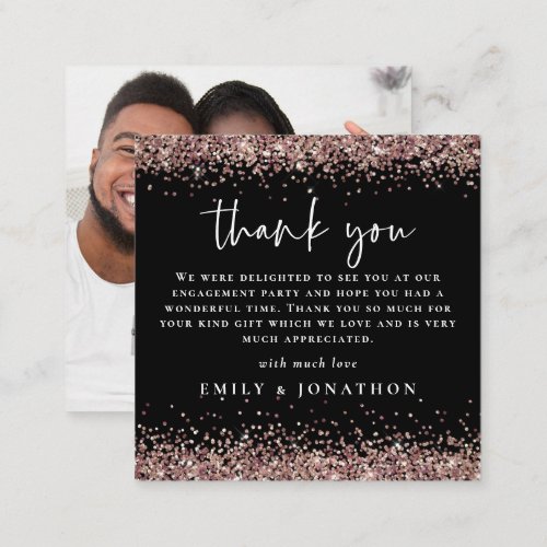 MINI Rose Gold Glitter Photo Engagement Thanks Note Card