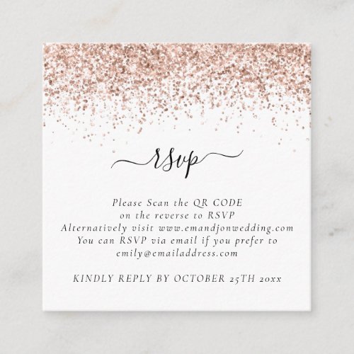 Mini Rose Gold Glitter QR Code Wedding RSVP Enclosure Card