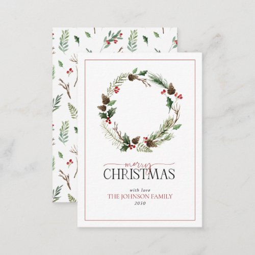 Mini Rustic Berry Pinecone Wreath Merry Christmas  Note Card