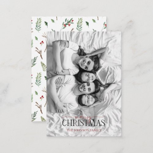 Mini Rustic Black  White Photo Merry Christmas Note Card