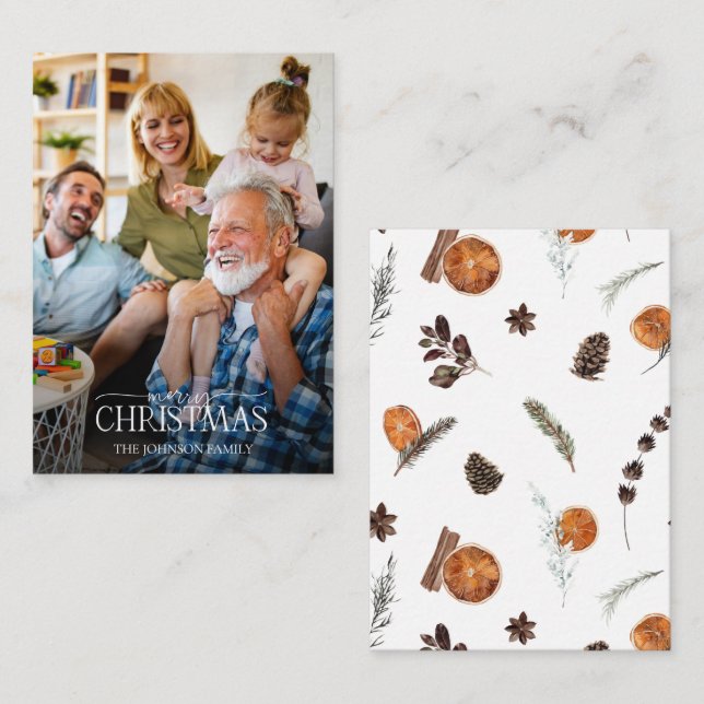 Mini Rustic Orange Merry Christmas Script Photo Note Card (Front/Back)