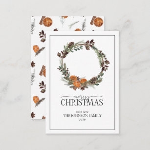 Mini Rustic Orange Wreath Merry Christmas Script Note Card