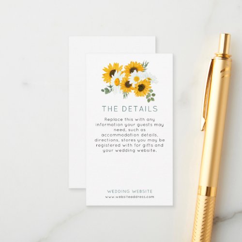 MINI Rustic Sunflowers Wildflowers Wedding Details Enclosure Card