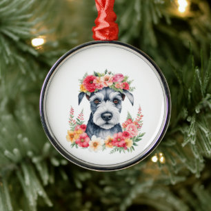 Mini Schnauzer Floral Metal Ornament
