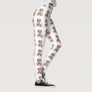 Mini Schnauzer Flowers Pink Red Yellow Peach White Leggings