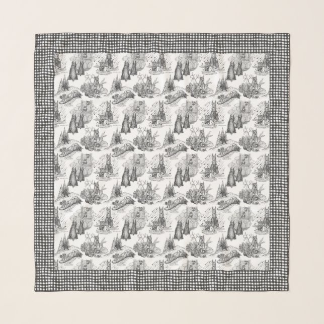 MINI SCHNAUZER Terrier Black Toile & Gingham Scarf (Front)