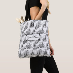 MINI SCHNAUZER Terrier Black Toile w/Custom Name Tote Bag