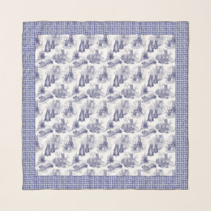 MINI SCHNAUZER Terrier Blue Toile & Gingham Scarf