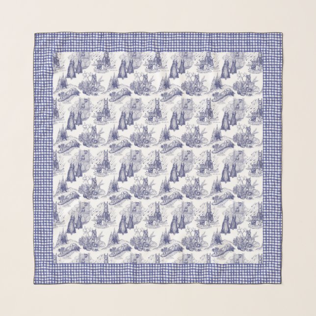 MINI SCHNAUZER Terrier Blue Toile & Gingham Scarf (Front)