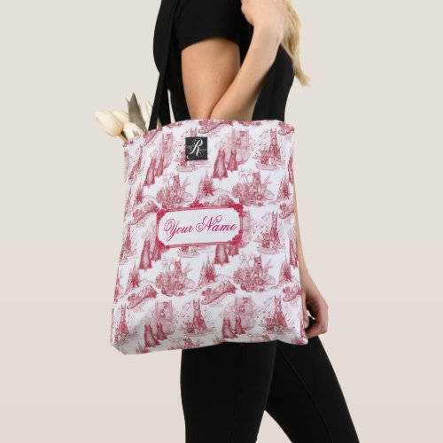 MINI SCHNAUZER Terrier Red Toile wCustom Name Tote Bag