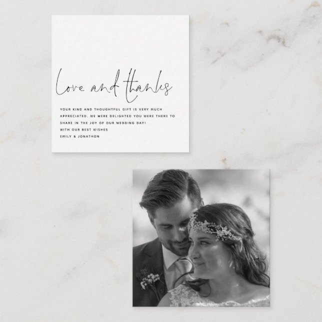 MINI Script Black White Newlywed Photo Thank You Note Card (Front/Back)