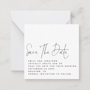 MINI Script Black White Wedding Save the Date Note Card
