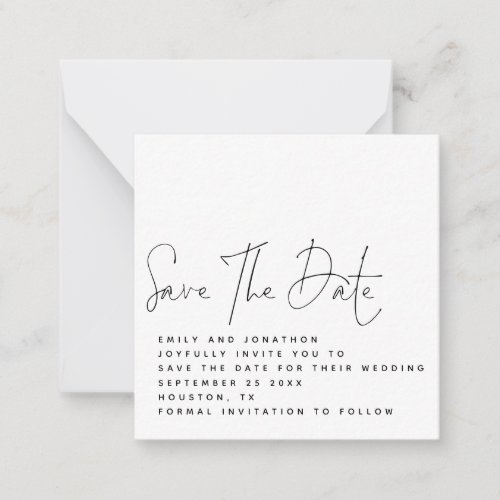 MINI Script Black White Wedding Save the Date Note Card