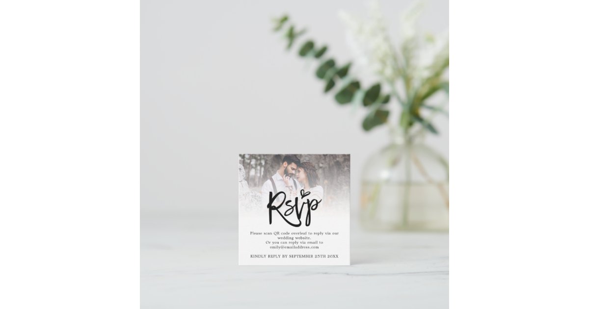 Mini Script QR Code Photo Wedding RSVP Enclosure Card | Zazzle