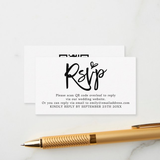 Mini Script QR Code Wedding RSVP Enclosure Card (Front/Back In Situ)
