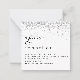 MINI Silver Glitter Minimal Wedding Save the Date Note Card