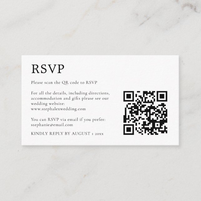 MINI Simple Black White QR Code RSVP Enclosure Card (Front)
