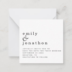 MINI Simple Black White Wedding Save the Date Note Card