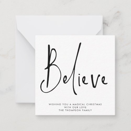 MINI  Simple Script Believe Black White Holiday Note Card