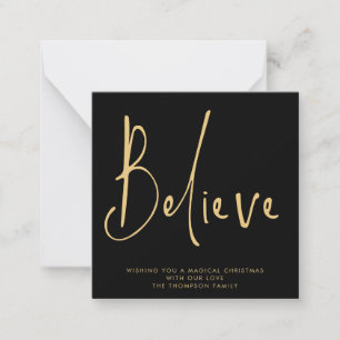 MINI   Simple Script Believe Gold Black Holiday Note Card
