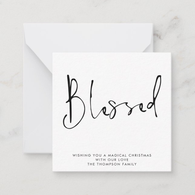 MINI | Simple Script Blessed Black White Holiday Note Card (Front)