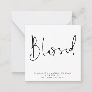 MINI   Simple Script Blessed Black White Holiday Note Card