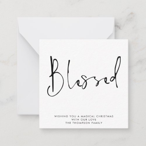 MINI  Simple Script Blessed Black White Holiday Note Card