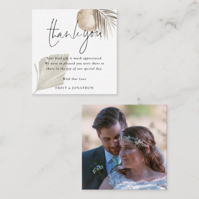 MINI SIZE |  Boho Pampas Photo Wedding Thank You Note Card (Front/Back)