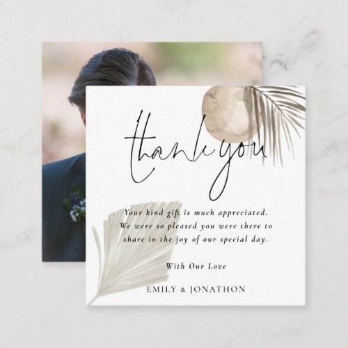 MINI SIZE   Boho Pampas Photo Wedding Thank You Note Card