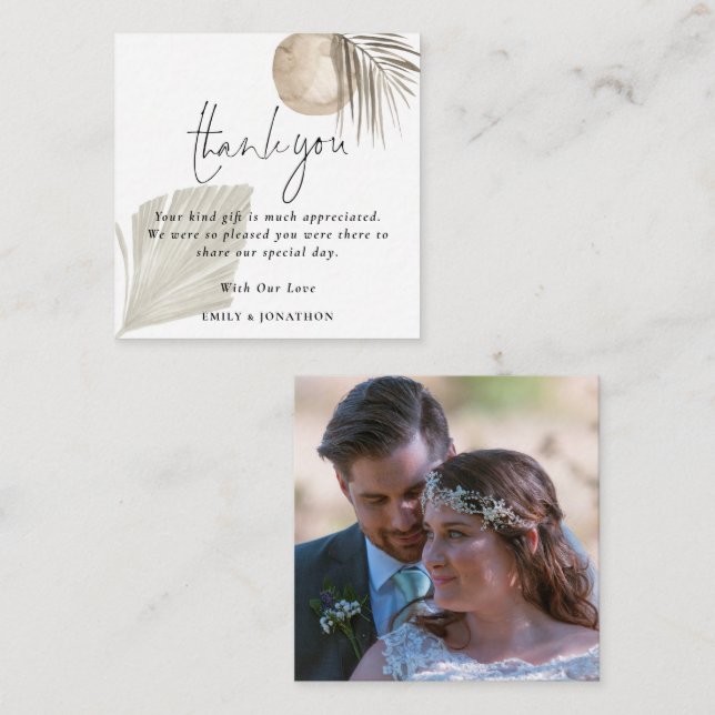 Mini Size | Boho Pampas Photo Wedding Thank You Note Card (Front/Back)
