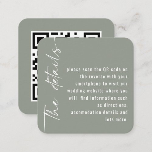 Mini Size Calligraphy QR Code Sage Wedding Enclosure Card