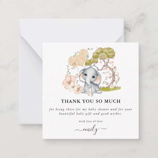MINI SIZE | Cute Elephant Baby Shower Thank You Note Card (Front)