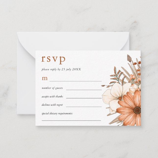 MINI SIZE Elegant Autumn Florals Wedding RSVP Note Card (Front)