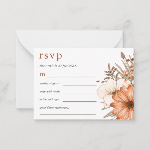 MINI SIZE Elegant Autumn Florals Wedding RSVP Note Card