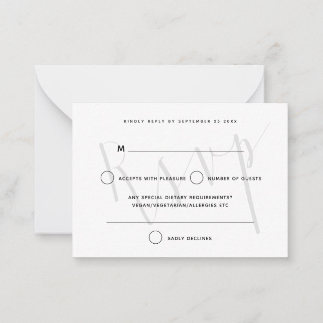 MINI SIZE Elegant Gray Script Text Overlay RSVP Note Card (Front)