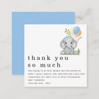MINI SIZE Elephant Boy Baby Shower Blue Thank You Note Card
