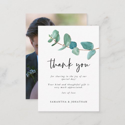 MINI SIZE  Eucalyptus Wedding Photo Thank You Note Card