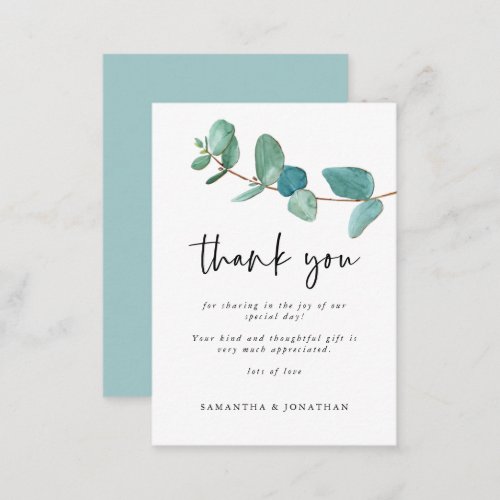 MINI SIZE  Eucalyptus Wedding Thank You Note Card