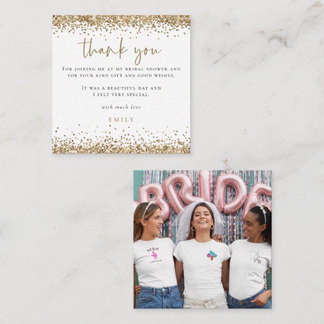 Mini Size | Glitter Photo Bridal Shower Thank You Note Card (Front/Back)