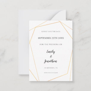 MINI SIZE Gold Geometric Wedding Save The Date Note Card