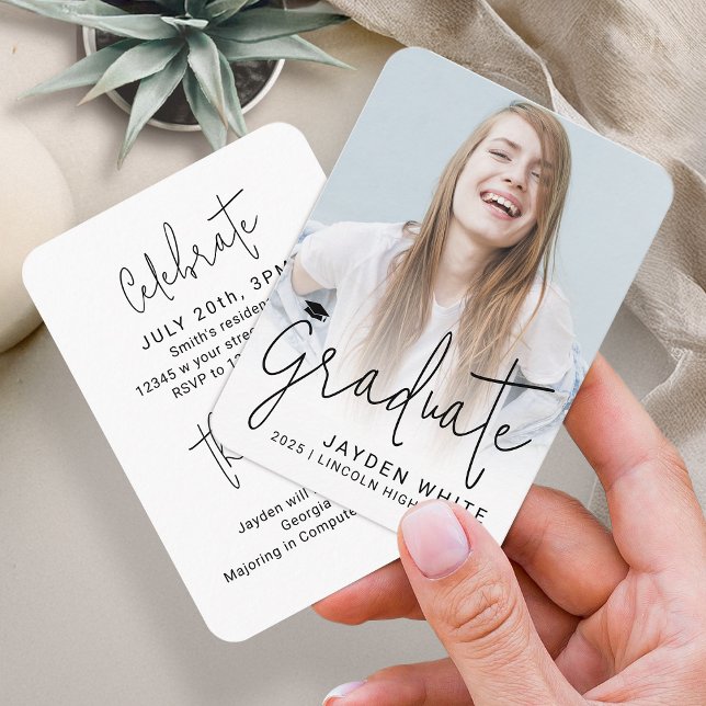 Mini Size Modern Script Photo Graduation Invite (Mini Size Modern Script Photo Graduation Invite)